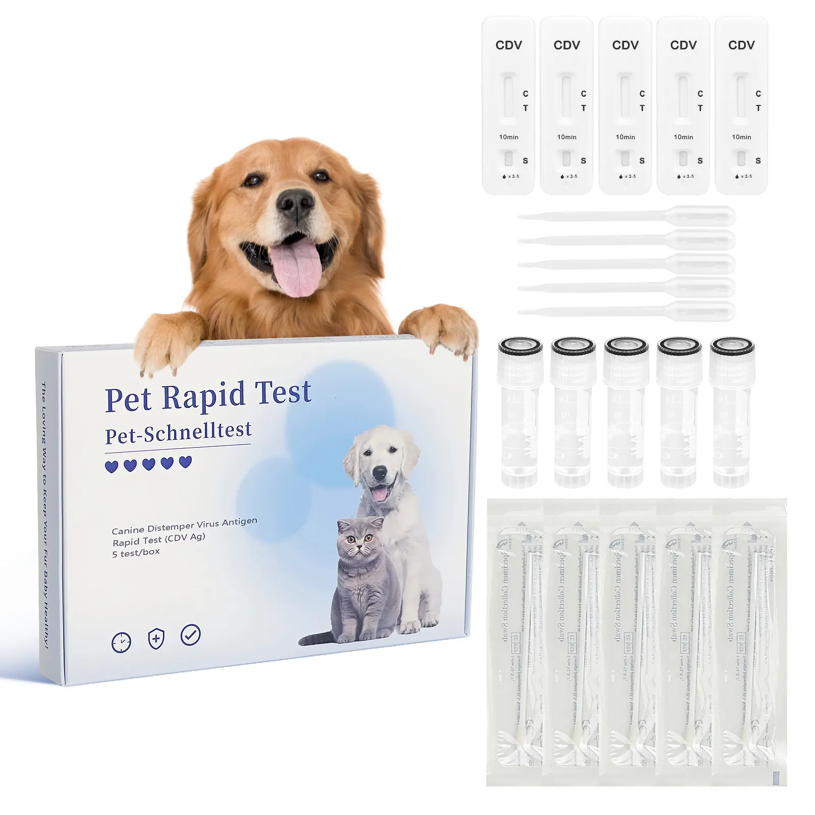 PawsXfun Canine Distemper Test Kit: 5-Piece Home Detection From Eyes/Nasal - Fast 5-10 Min Results For All Breeds & Ages