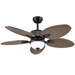 50 in Brown Tropical Palm Leaf Ceiling Fan with Light Wet Rated Quiet DC Motor Remote and App Control 6 Speed Reversible Dimmable LED for Indoor and Covered Outdoor