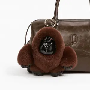 Luxury Furry Gorilla Keychain – Plush Bag Charm & Car Accessory for Women & Men – Cute Designer Animal Pendant Gift