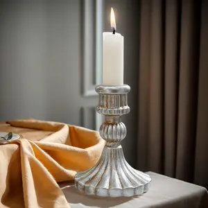 Silver Color European Shell Design Candle Holder, Resin Material Vintage Style Indoor Decorative Stand for Living Room Study