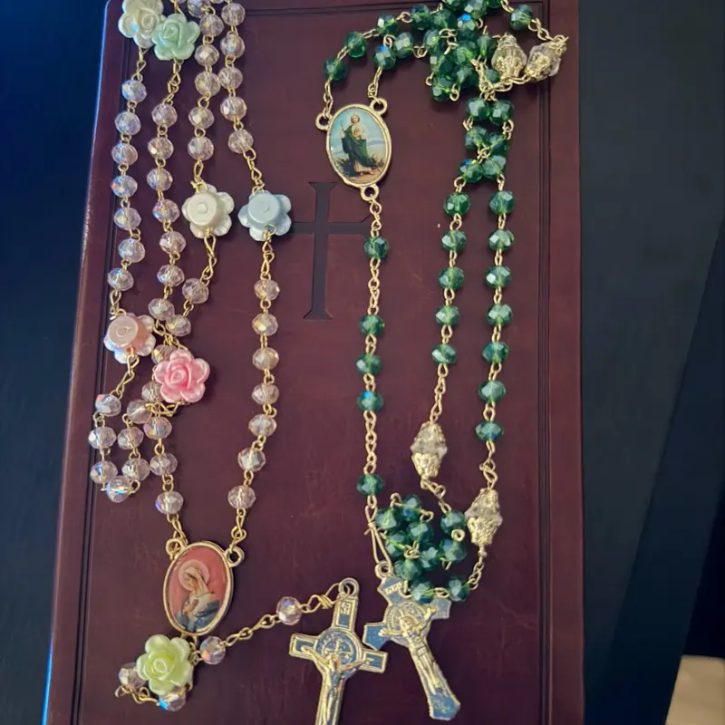 Catholic Mystical Rose & St. Jude Thaddeus Rosary with 6 Bead Beds