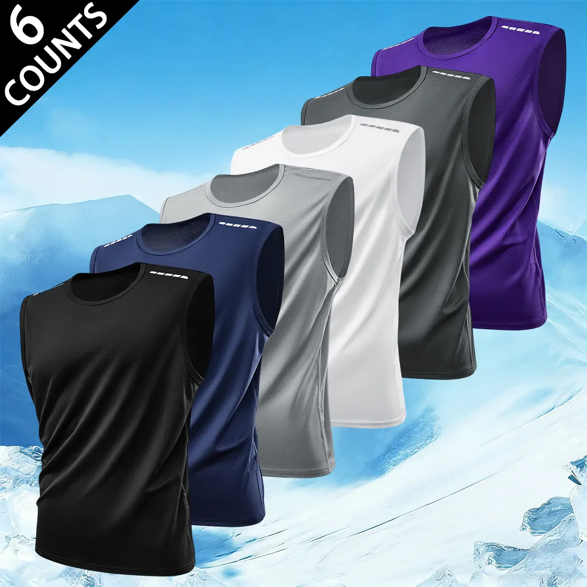 Men’s 6-Pack Fitted Quick-Dry Sleeveless Mesh Knit Sports Vests - Soft Breathable, Sweat Wicking, V-Cut Athletic Shirts for Gym, Running Basics Activewear