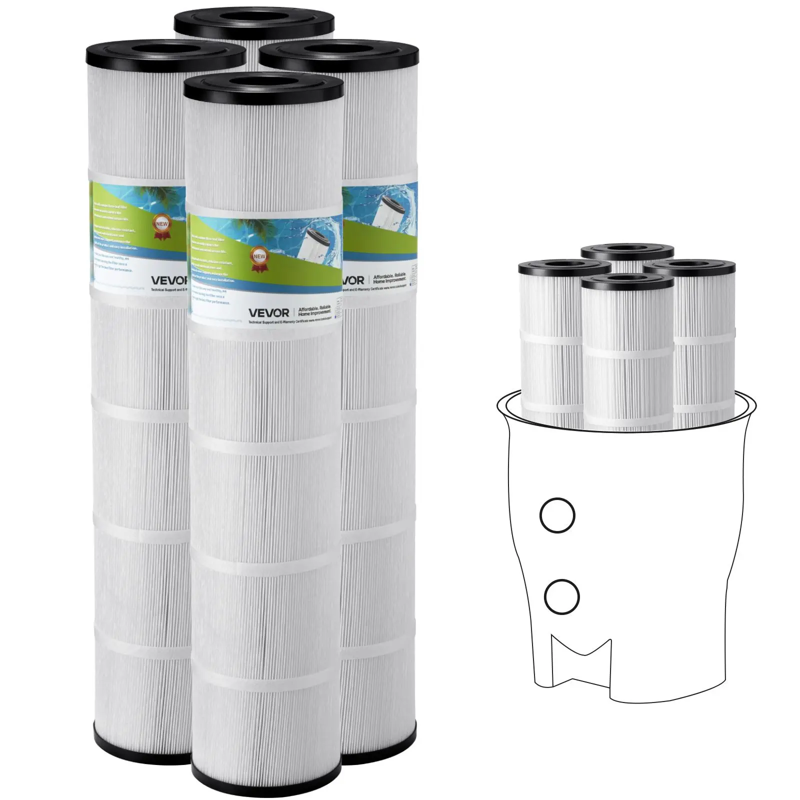 【SummerFinds】VEVOR Pool Filter Cartridge, 4x 130 Sq. Ft, Spa Hot Tub Filter Cartridge Replacement, Compatible with Pentair CCP520, R173578,  PCC130, Secure for Kids & Pet, Trilobal Pleated,  Easy to Clean