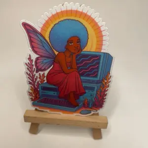 Sun Portal Fairy Techno Fairy Sticker Afrofuturist Fairy with Retro Computer Digital Goddess Aesthetic for Unique Decor