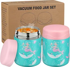 12oz 2 Pack Insulated  Jar Set for  Soup Thermo Hot  Lunch Container Wide Mouth Leak Proof Stainless Steel Vacuum Bento Box for School Office Travel Outdoors