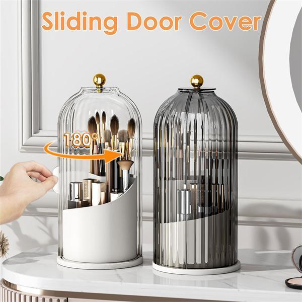 360° Rotating Makeup Brush Holder With Clear Lid - Dustproof For Vanity Or Bathroom
