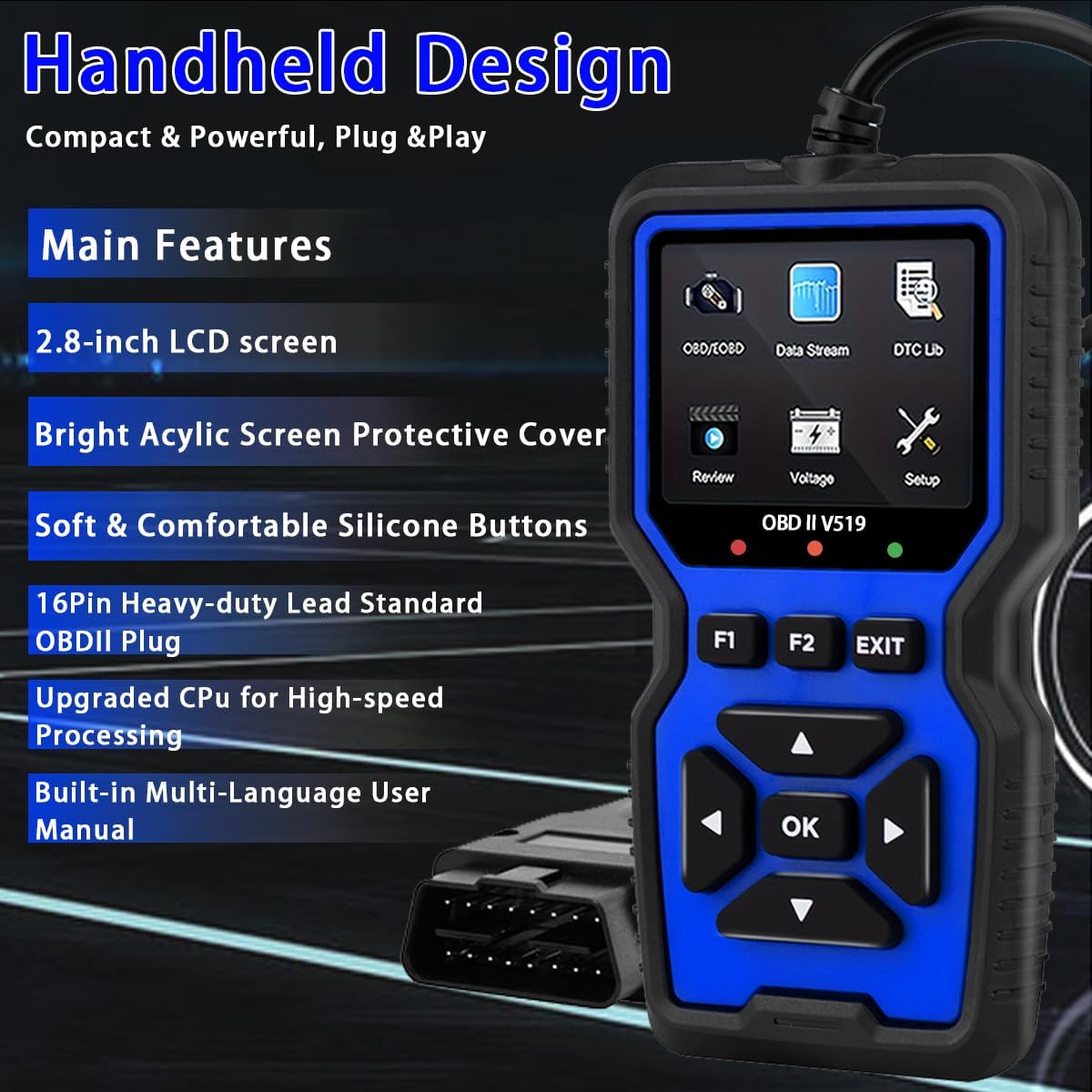 VTech V519 OBD2 Scanner Diagnostic Tool - Professional Car Code Reader, Check Engine Light Reset, Real-Time Data Stream & Fault Code Detection - Universal OBD II Scanner for All Cars Since 1996 - Essential Automotive Scan Tool