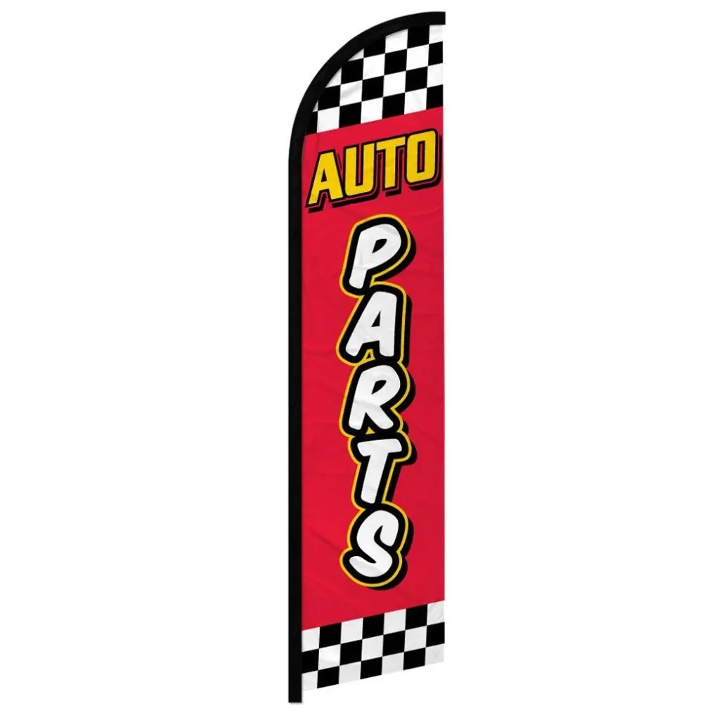 Large-Size Red Checkered Polyester Knit Auto Parts Banner Flag with Curved Sleeve, Windproof Festive & Party Backdrop