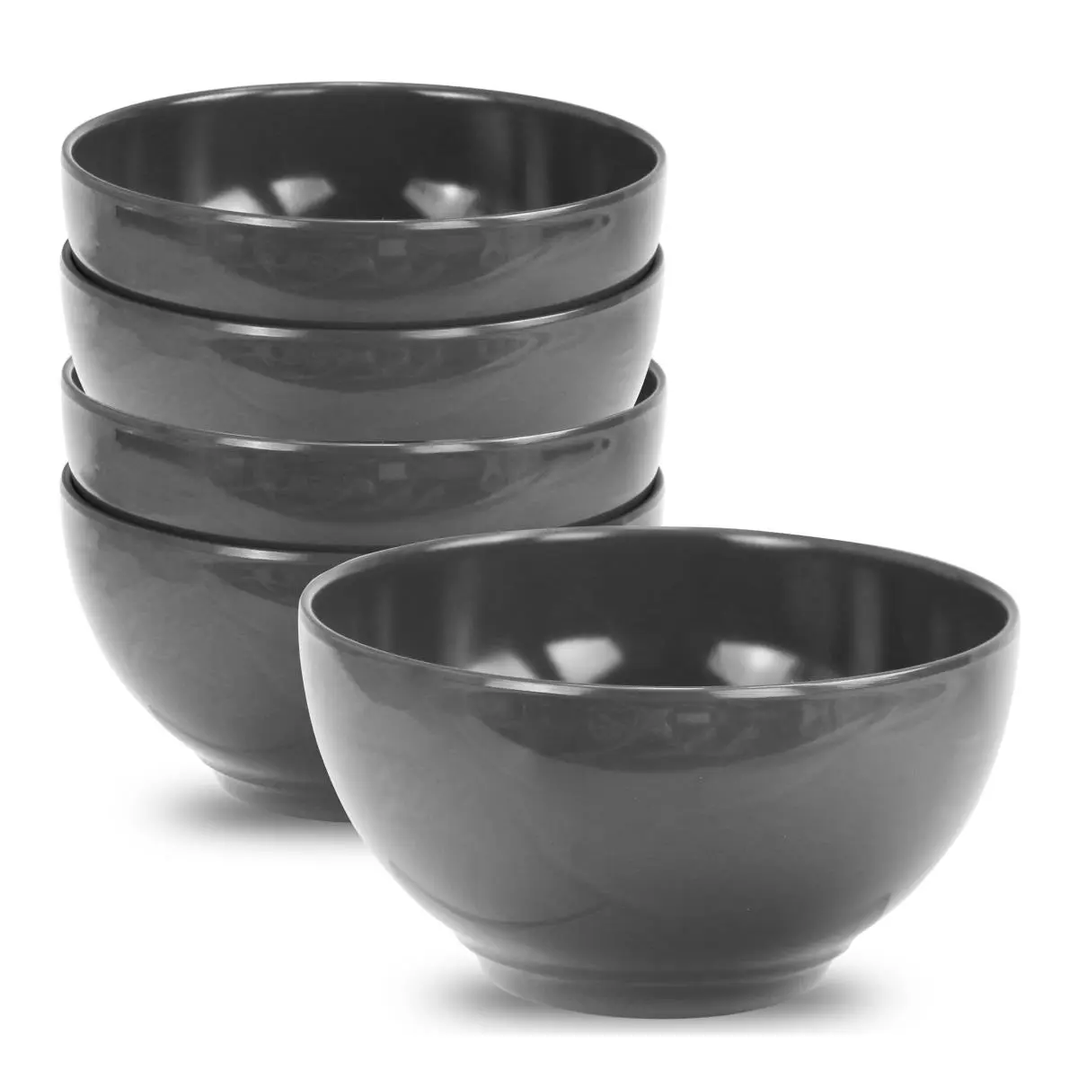 Charcoal Melamine Bowl Set - 6-Piece Lightweight 16oz Dishwasher Safe Kitchen Tableware for Serving, Round Bowl