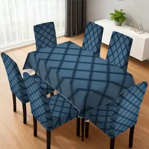 Tablecloth & Dining Chair Cover Set, Digital Printing Rectangular Tablecloth & Fashionable Dining Chair Cover, for Indoor & Outdoor Dining, Daily Use