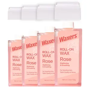 Roll on Wax Refill for Hair removal Rose at Home Roller Waxing Cartridges for Sensitive Skin Depilatory Soft Wax for Legs Arms & Body 5.3oz 150g 4 Pack