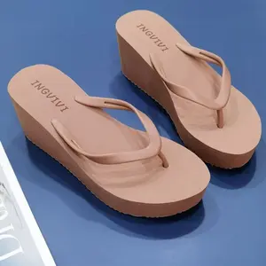 Beach Vacation Essential Wedge Platform Flip Flops Women Solid Color Non Slip EVA Thong Sandals Versatile Daily Travel Walking Casual Summer Footwear