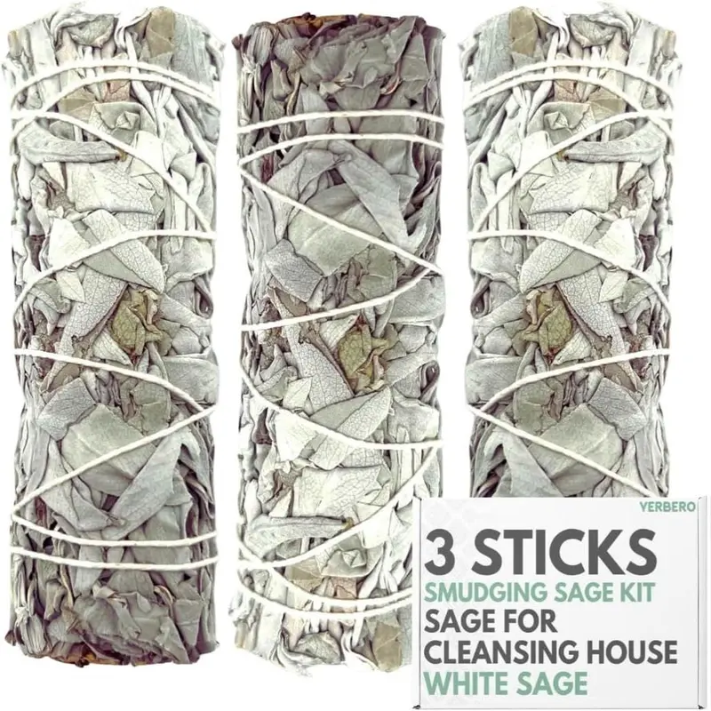 Yerbero Premium 4 In White Sage Smudging Kit (Pack of 3), Nature-Infused Home Fragrance Products with Calming Aroma, 3 Hand-Tied Sage Incense Sticks for Home Cleansing, Meditation Ceremonial Rituals