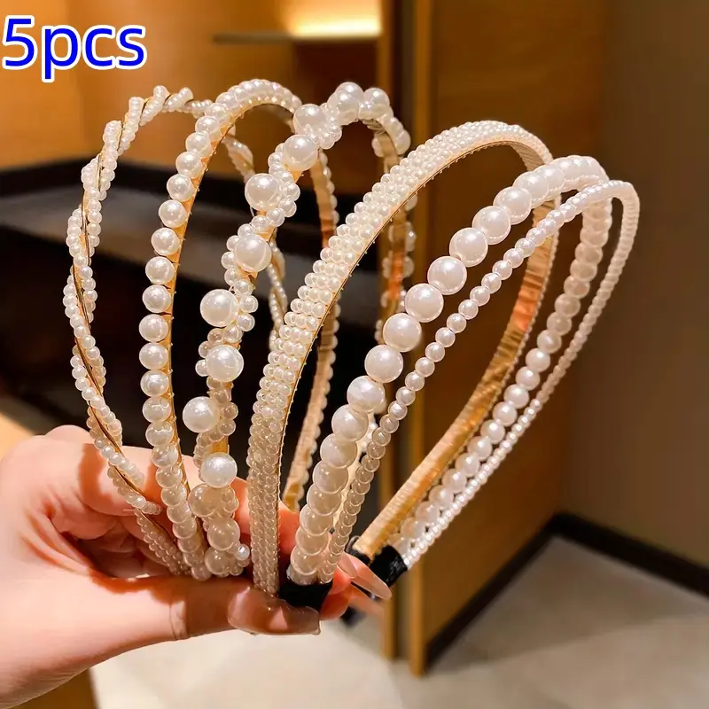 5pcs Faux Pearl Hairbands for Women, Elegant Headbands for Girls, Stylish Accessories for All Occasions, Perfect Gift Idea, Tiara, Hair Accessory