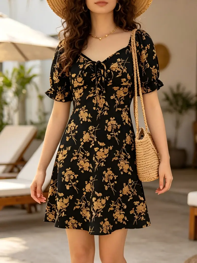 black dress gold flower - TikTok Shop black dress gold flower - TikTok Shop