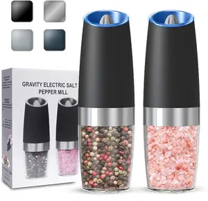 Gravity Electric Pepper and Salt Grinder Set - Stainless Steel with Adjustable Coarseness, LED Light, and Requires 6 AA Batteries (Not Included) Kitchen Seasoning Utensils Multicolor