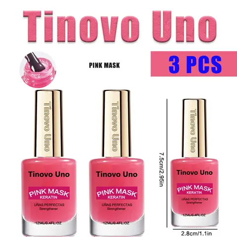 Tinovo Uno Pink Mask Hardener Oil Multi-Pack - 3x12ml Alcohol-Free Youth Nail Care Liquid, Gentle Keratin Protein Formula, No Lamp Needed, Strengthens, Dries, Prevents Breakage & Splitting, Repairs Soft Thin Nails, Smooth Application