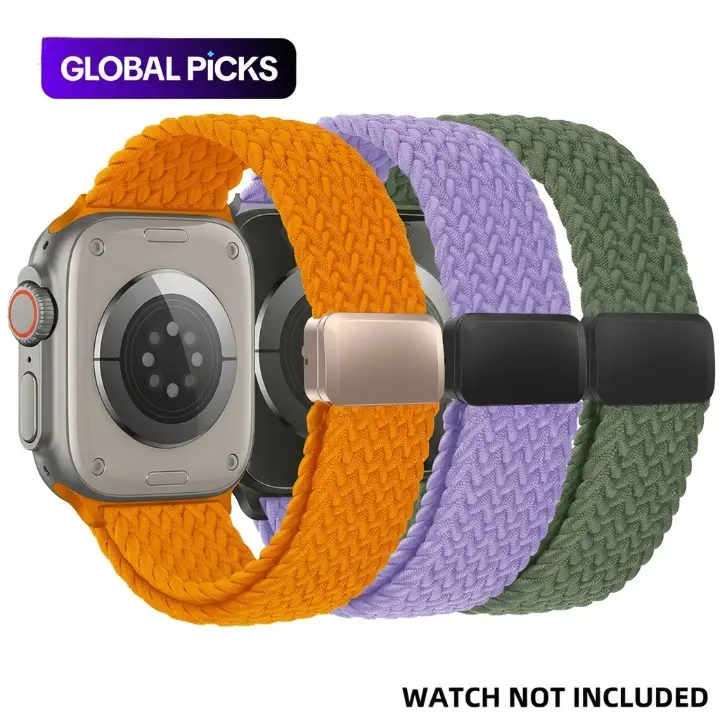 3 Pack Stretchy Nylon Braided Bands for Apple Watch, Magnetic Solo Loop Sport Strap, Soft Breathable Elastic Wristband Replacement for Women Men, Compatible with Series 11/10/9/8/7/6/SE/Ultra 38-49mm