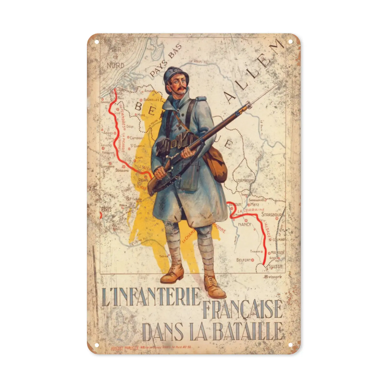 WSTKJW Rare French WW2 Military Poster Map Metal Sign, 8x12 Inch Hanging Wall Decoration for Home, Man Cave - Home Decor Plaque for Cafe, Bar, Garage, Bedroom Ornaments, Artistic