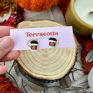 Pumpkin Spice Latte Stud Polymer Clay Earrings - Halloween, Fall, Spooky