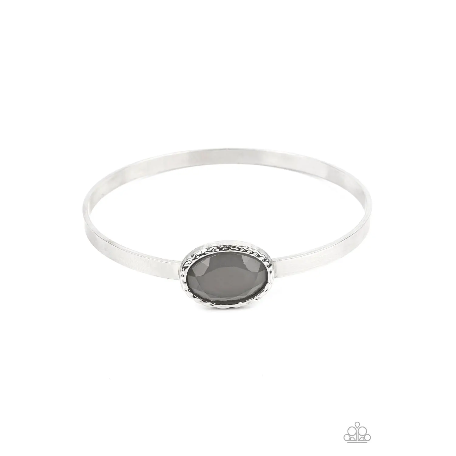 Silver Cuff Bracelet for Women - Textured Fitting Featuring a Gemstone Misty Centerpiece for a Unique Statement Piece, Ethereal Centerpiece, Bangle, Ethereal Look, Gray Gemstone, Hammered, Bangles, Female