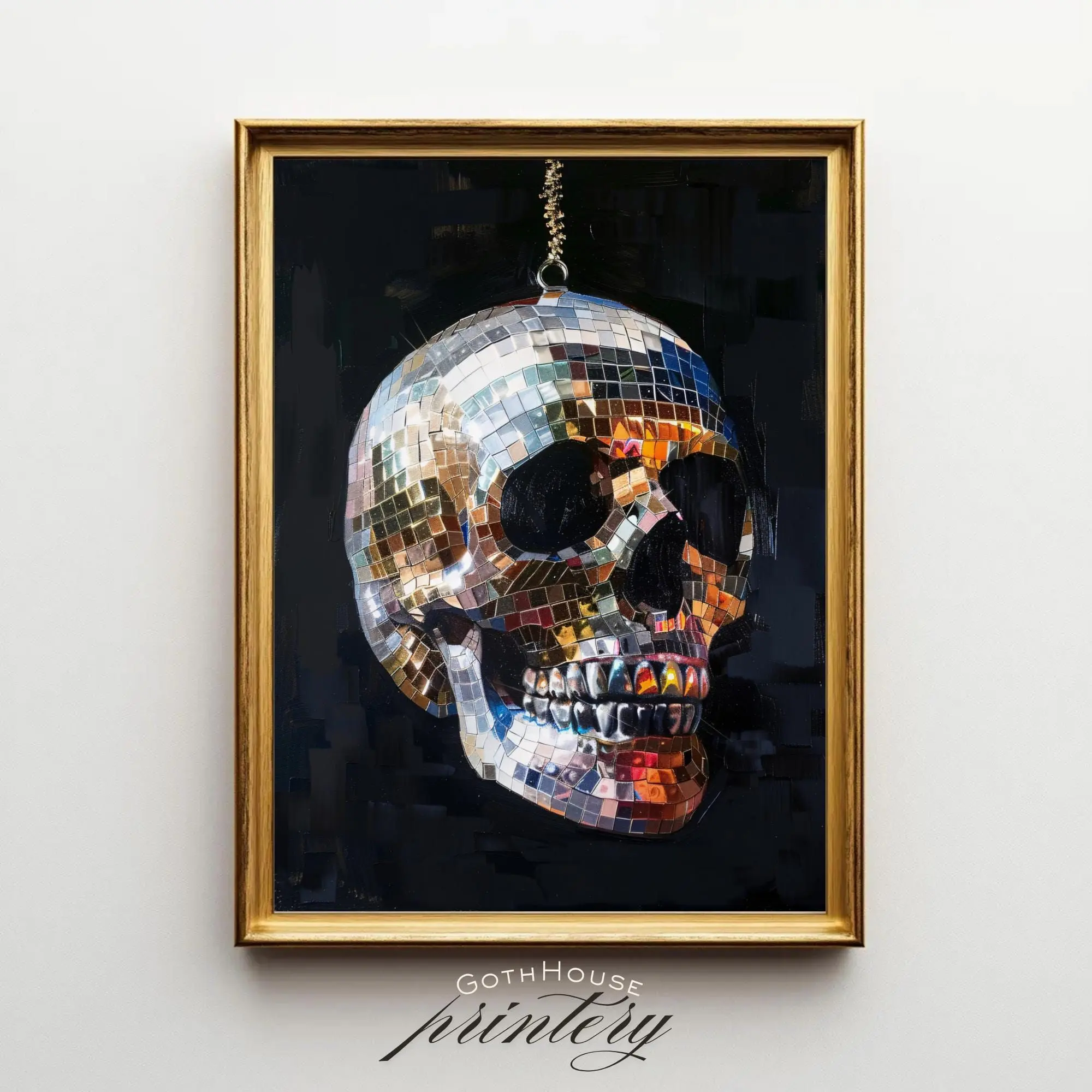 [SALE OFF UP TO 30%] PRINTABLE Disco Ball Skull – Goth Glam Print, Dark Maximalist Skull Decor, Retro Halloween Art, Eclectic Skull Poster, Alt Print