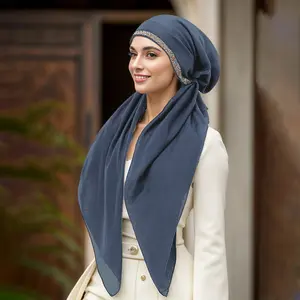 1pc New Ethnic Style Solid Color Headscarf Hat Daily Versatile Curved Hat Long Tail Turban Hat