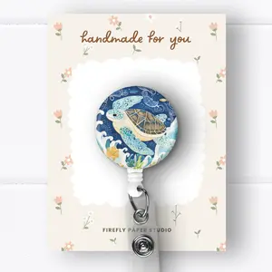 Sea Turtle Badge Reel, Retractable Badge Reel w/ Alligator Swivel Clip