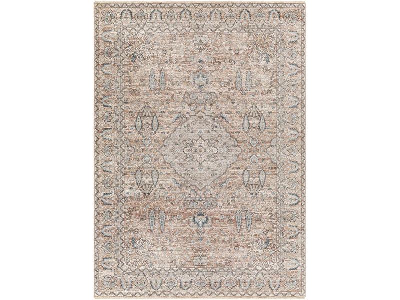 Livabliss CSI2305-53RD 5'3"x5'3" Round Traditional Classic Motif Decorated Indoor Rug - Machine-Woven Polyester Face Carlisle, High-Traffic, Bedroom/Living Use, Medium Brown Multi-Color, Area Rug Cleaning Compatible, 5'3" X 5'3"