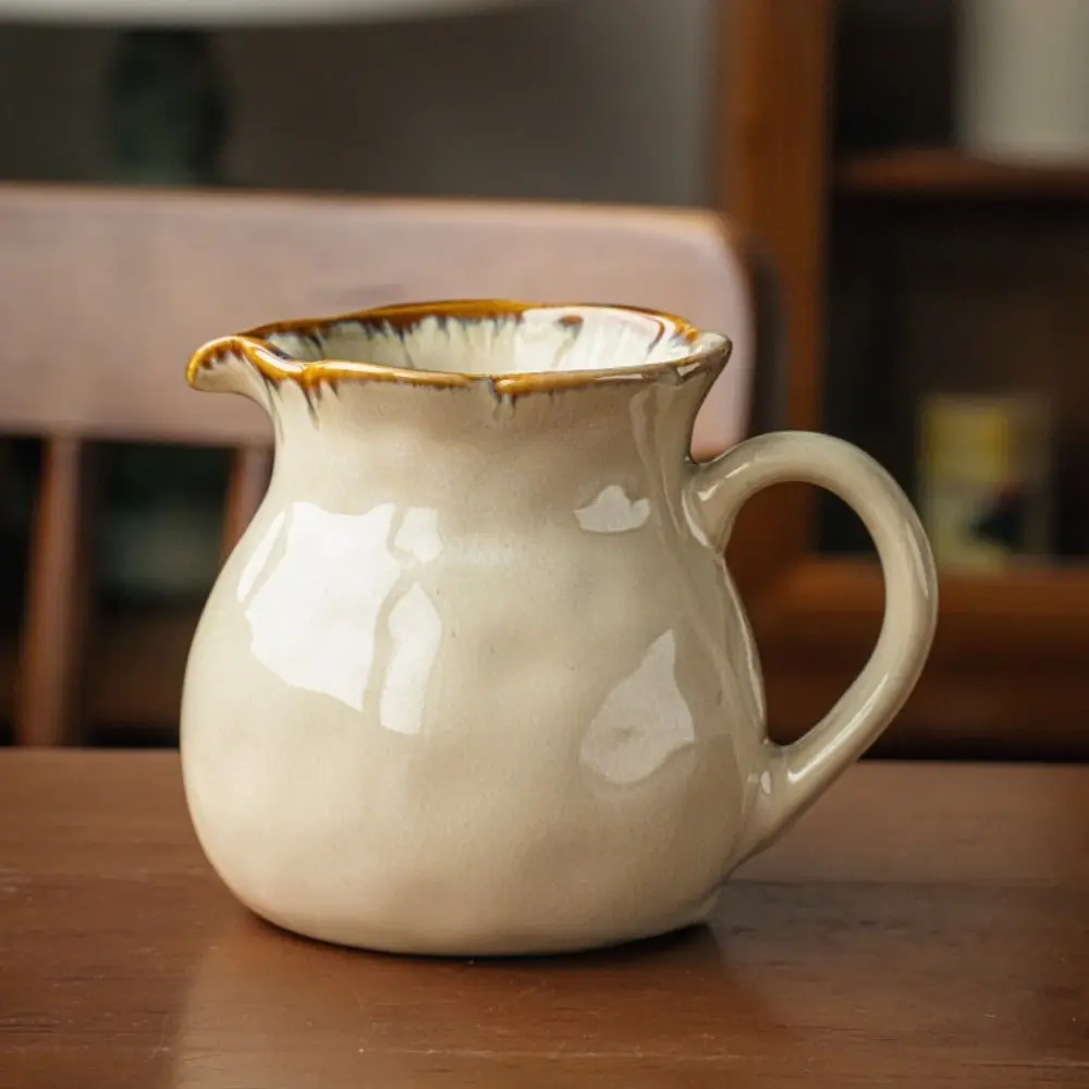 Ceramic Milk Jug with Lace Design, Coffee Latte Milk Cup, Sharp Mouth Cup, Steak Sauce Bowl, Tea Pot, Water Cup, 350ML, Kitchenware, Kitchen, Living Room, Hotel, Restaurant