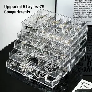 Multi-Layer Drawer Storage Box, Large Capacity Jewelry Box, Transparent Organizer, Portable Makeup Case, Desktop Accessories Holder
