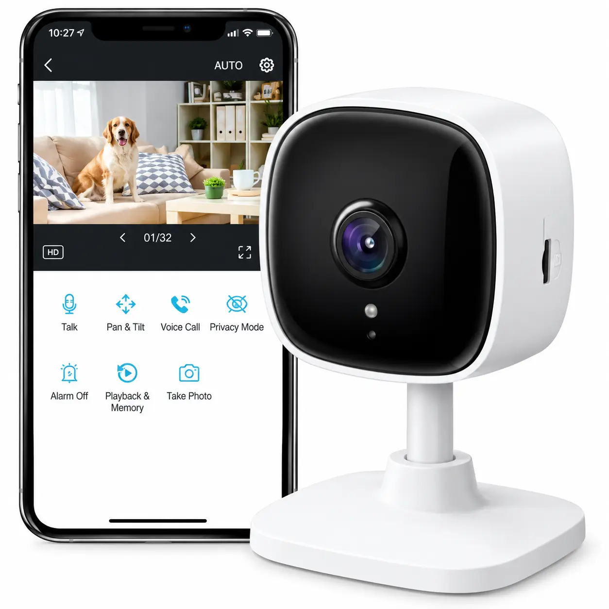 Smart Home Security WiFi Camera, Records in 1080p (Full HD) | Up to 30 ft Night Vision | Up to 128 GB microSD Card Slot | Works w/Alexa and Google