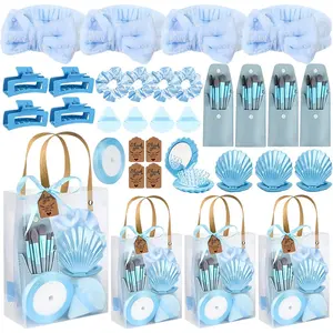 33pcs Baby Shower Favors & Bridal Party Supplies Prize Pack Suitable for Winners Gifts - Plastic Headbands, Mirror Comb, Claw Clips, Makeup Brushes, Powder with Gift Bags & Ribbon