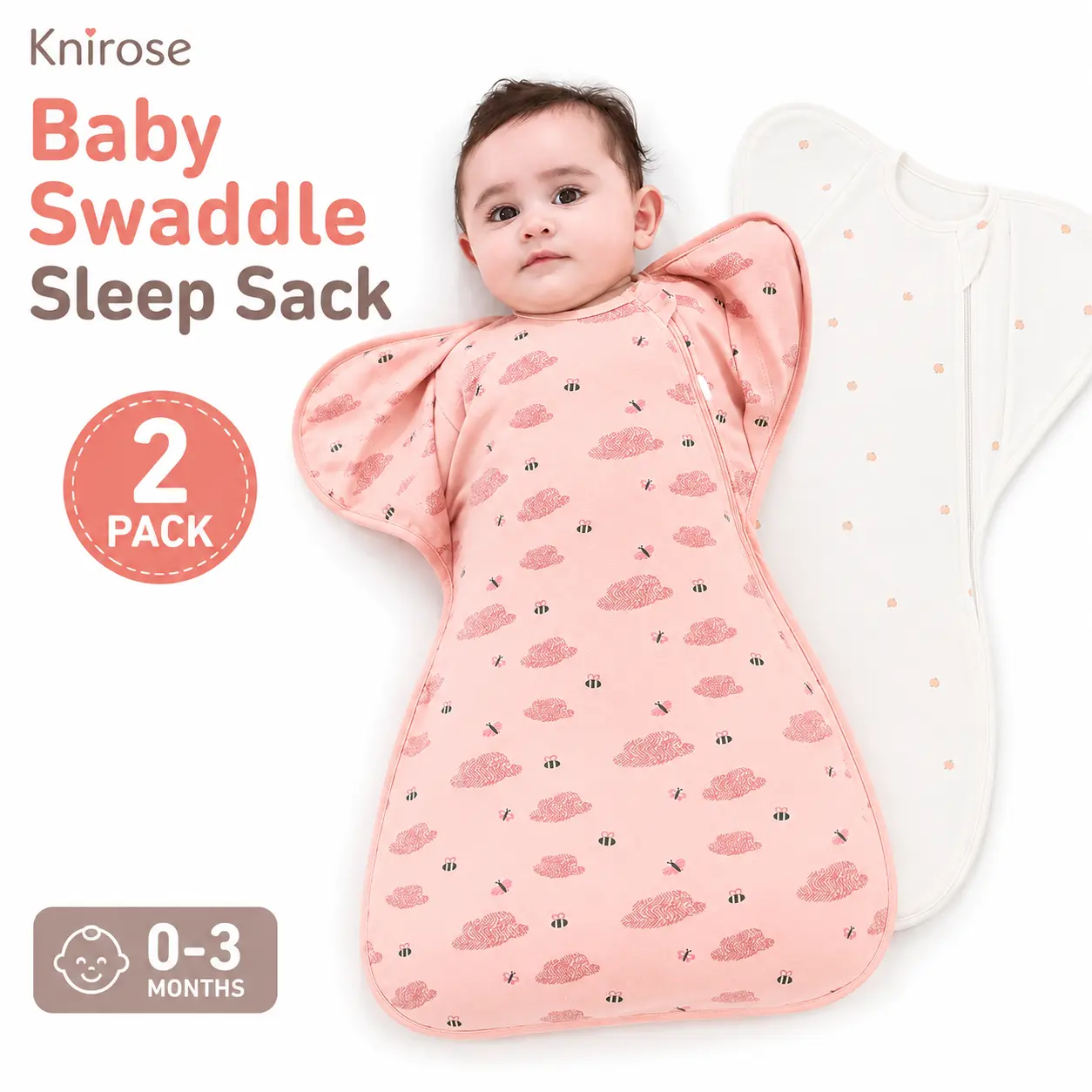 Knirose Sleep Sacks for Baby 2-Pack, Arms Up Swaddle Transition Sleep Sack, Ultra Soft Cotton Wearable Blanket, 2-Way Zipper, Breathable Baby Sleepwear, Fun Print Baby Clothing, Inspired by Footed Pajama Comfort for Newborns, Infants & Toddlers