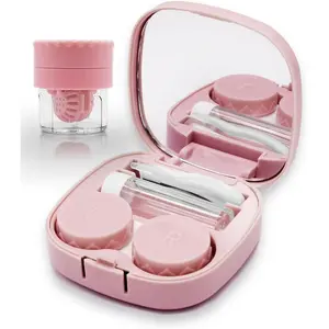 Invisible Contact Lens Case with Cleaning Pad, Travel Bag Size Cute Contact Lens Remover Tool Kit with Mirror, Home Outdoor Storage Box