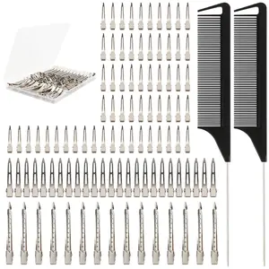 100 count  Metal  Clips 3 Sizes,Curling Clip, Hair Styling, And Item Fixation, DIY Accessories. Two Distribution Combs for Braids, Coloring and Styling