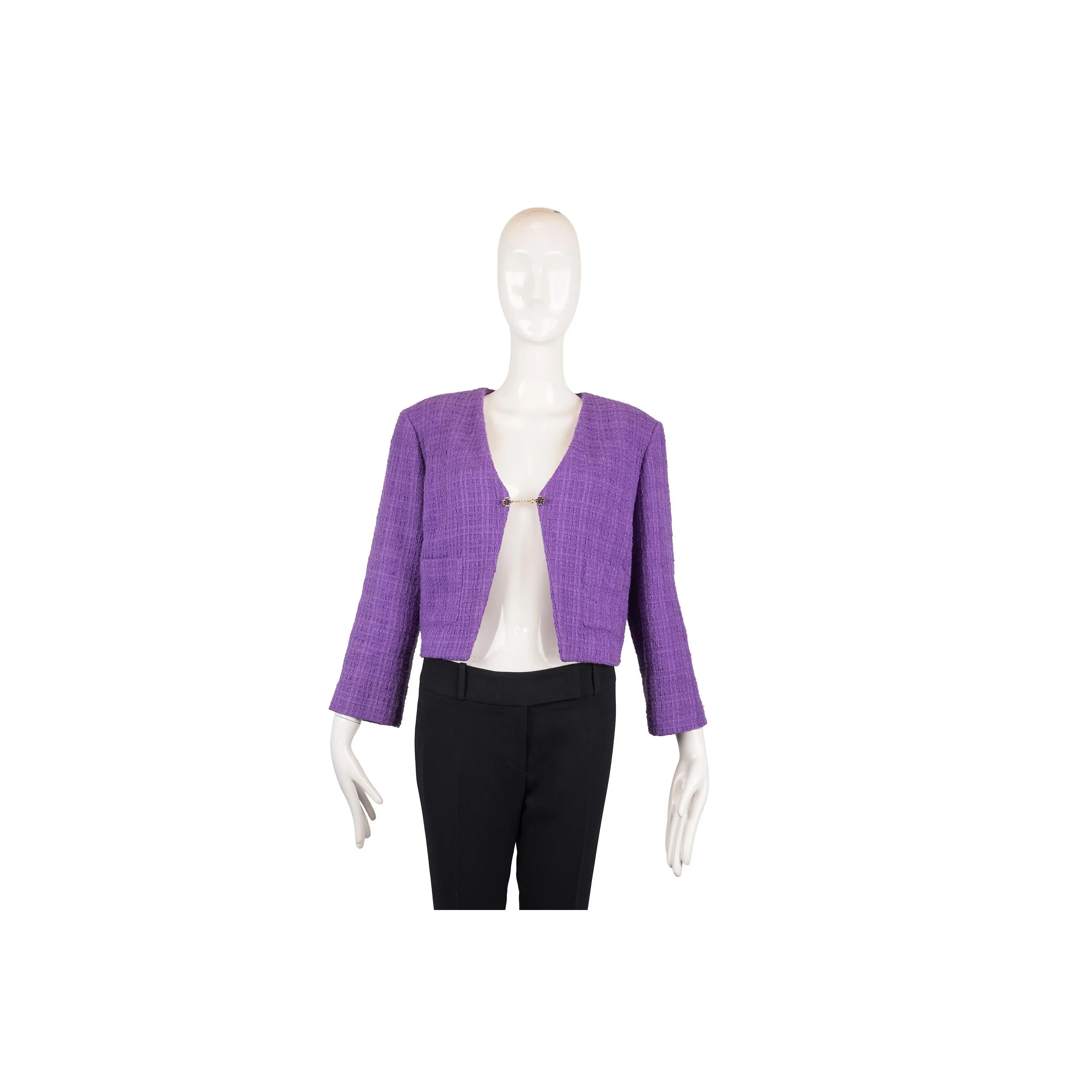 Maje Purple Tweed Collarless Cropped Jacket Size 40