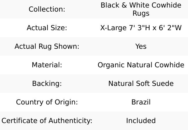 SUPER SALE Black & White Natural Cowhide Rug - X-Large 7' 3"H x 6' 2"W