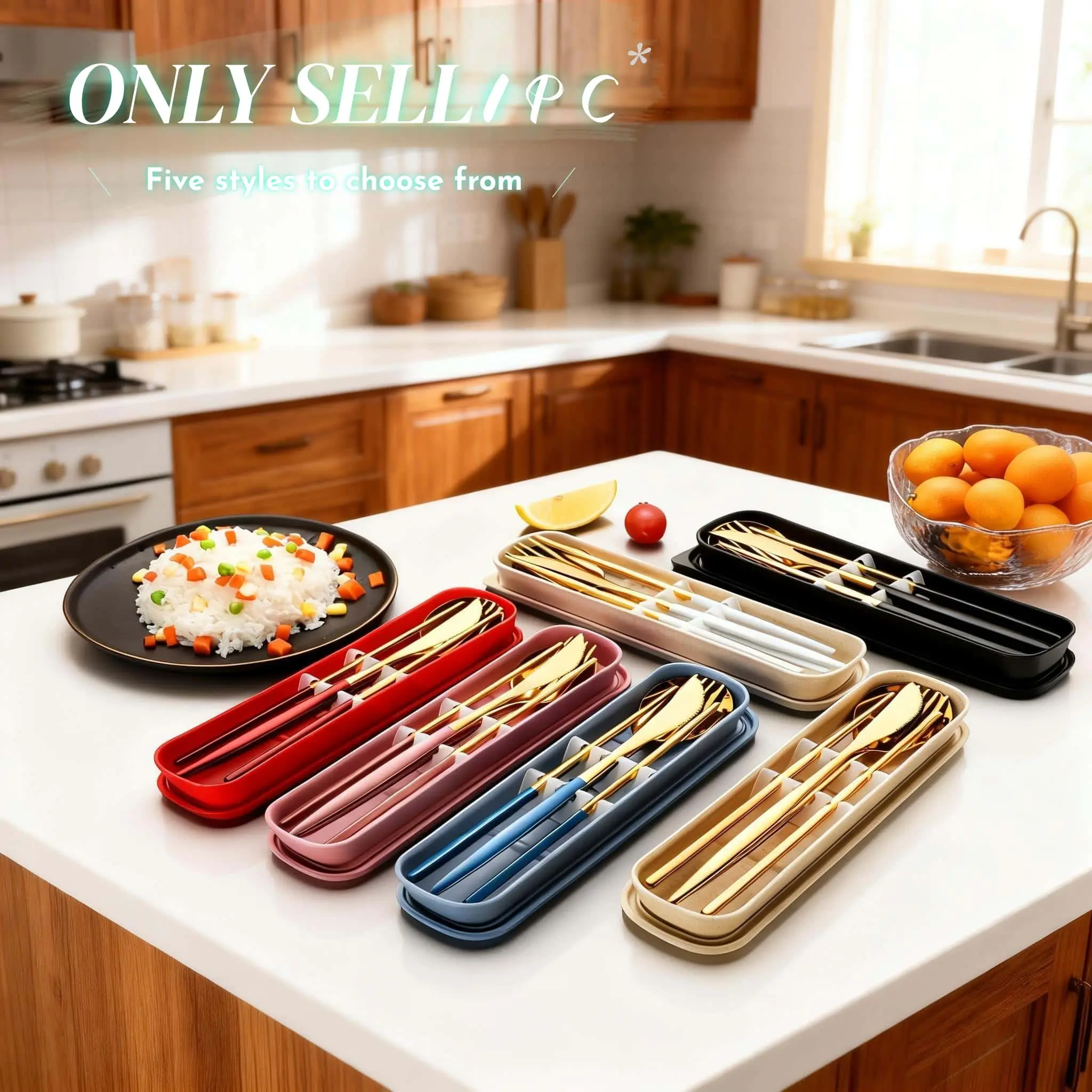 Portable Luxury Stainless Steel Tableware Cutlery Set, 4-Piece Reusable Utensils with Storage Box, Multi-Color Options, Ideal for Home School Camping Travel, Tableware Sets