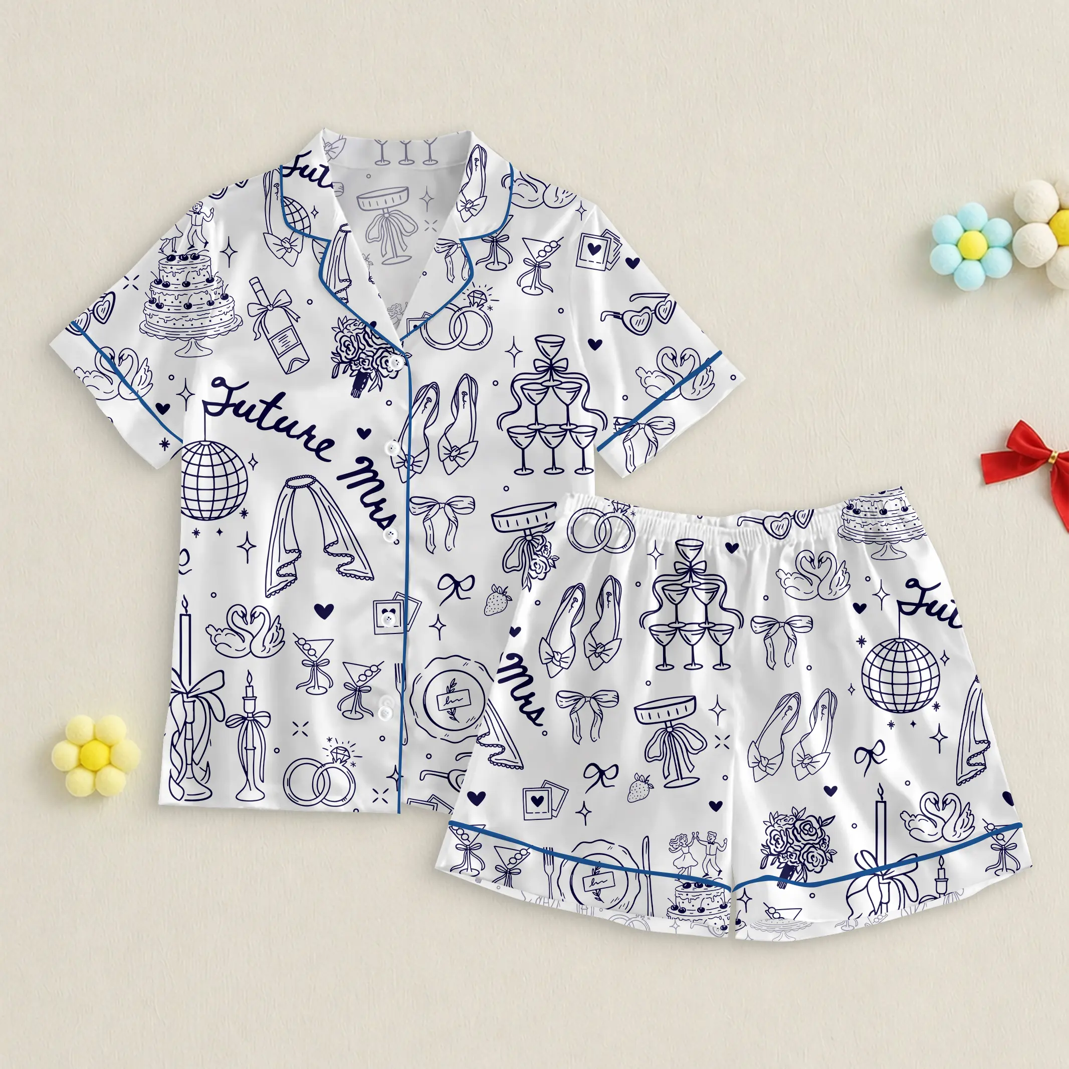 Future Mrs Pajamas Set, Wedding Pjs, Summer Bride Satin Sleepwear, Vacation Mode Bridal Party Gift