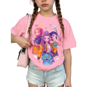 Girls' Round Neck Short Sleeve T-Shirt, K-Pop Anime Girls, Soft Comfortable Knit Fabric, Summer Vacation Outdoor Activities,Casual Sportswear for Girls, Perfect Gift,Birthday Girl,White shirts girl,Kids Stuff,Girly Clothing,Girly Tops