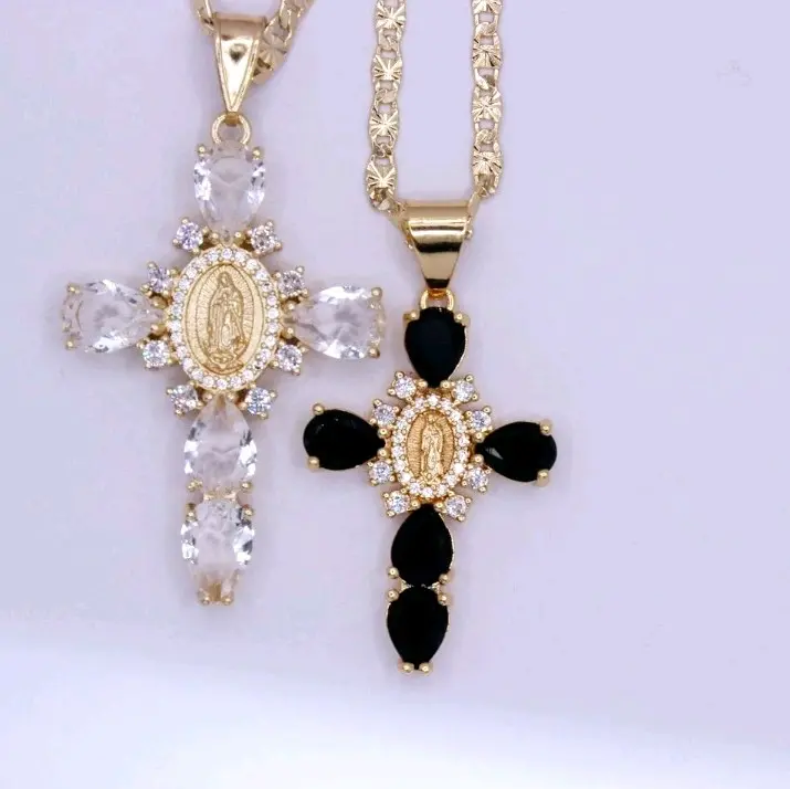 VIRGIN MARY cross necklaces set Gold-plated cute style