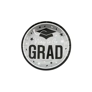 7 1/4" Silver Way to Go Grad Disposable Paper Dessert Plates - 25 Ct.