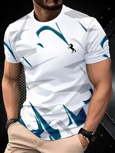 Men's 3D Graphic Tee, Stylish Casual Short Sleeve Top, Activewear T Shirt, Perfect Gift for Boyfriend, Ideal for Outdoor Sports & Daily Wear
