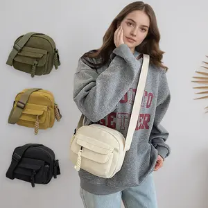 Women's Functional Canvas Crossbody Bags - Small Shoulder Satchel with Multi Zipper Pockets & Adjustable Strap for Christmas Party