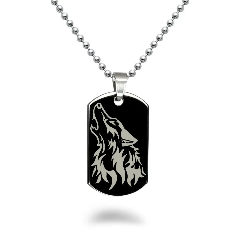Wolf Pendant Necklace Wolf Dog Tag Necklace Personalized Dog Tag Necklace for Men Husband Dad SSN518 Male Birthday Daily