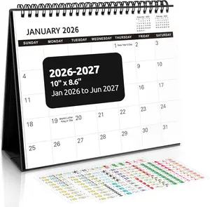SKYDUE Desk Calendar 2026, 18 Months Small Desk Calendar 2026-2027, Jan 2026 to Jun 2027, 10" X 8" Desktop Calendar Planner with Stickers, Black