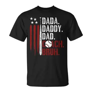 Dada Daddy Dad Bruh American Flag Baseball Coach Fathers Day T Shirt, Baseball Dad Shirt, Fathers Day Gift For Dad, Unisex Short Sleeve Tee, Casual Clothing