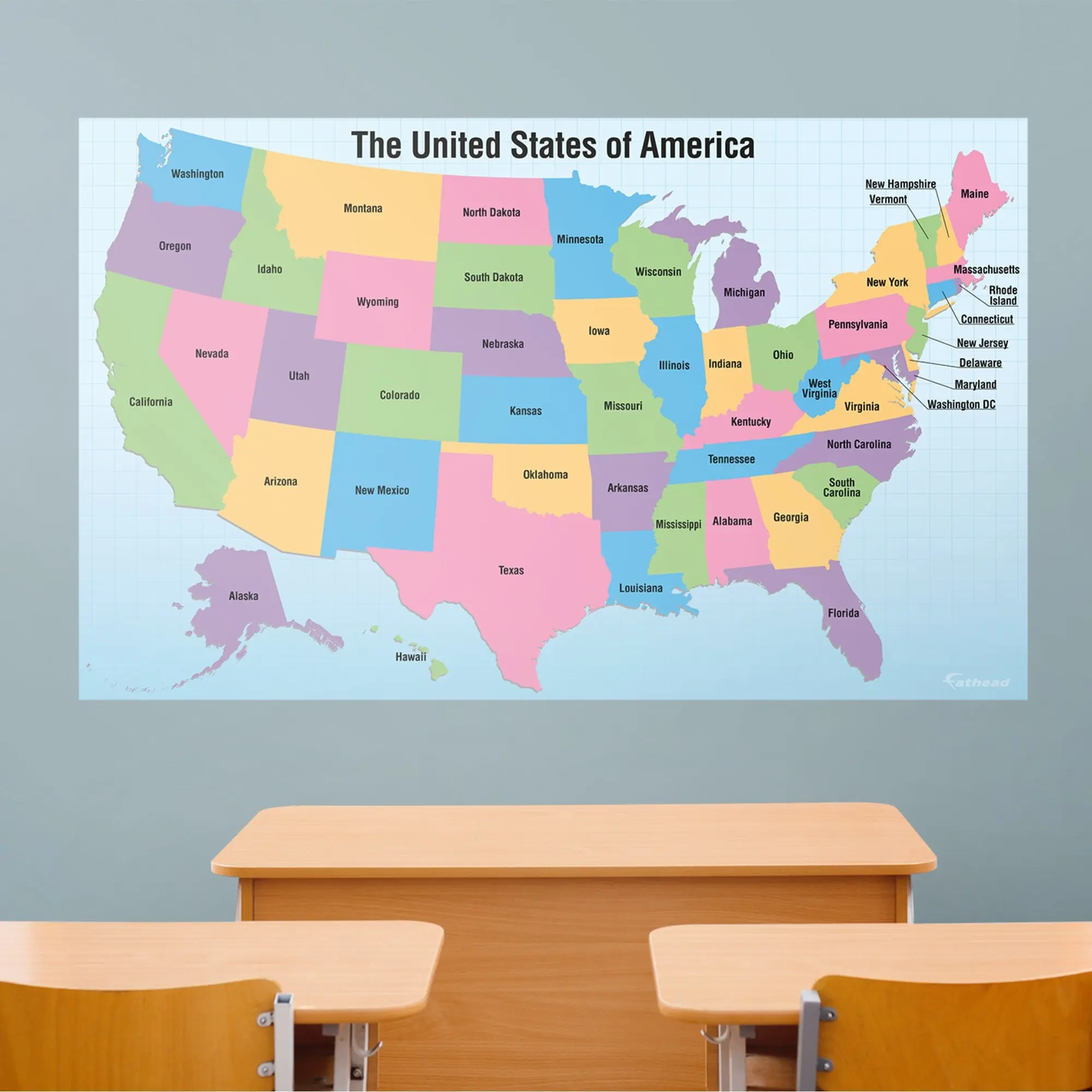 Decorative USA Map Dry Erase Vinyl Stickers - Learning Tool, Reusable, Wall-Safe, Adheres to Most Smooth Flat Surfaces, Thick High-Grade Vinyl with Removable Capital Names