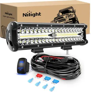 Nilight 12Inch 300W Triple Row Flood Spot Combo Led Work Light Bar Car, 30000LM Off Road Driving Boat Lights with 16AWG Wiring Harness Kit - 1 Lead for Trucks Under Dash Lighting